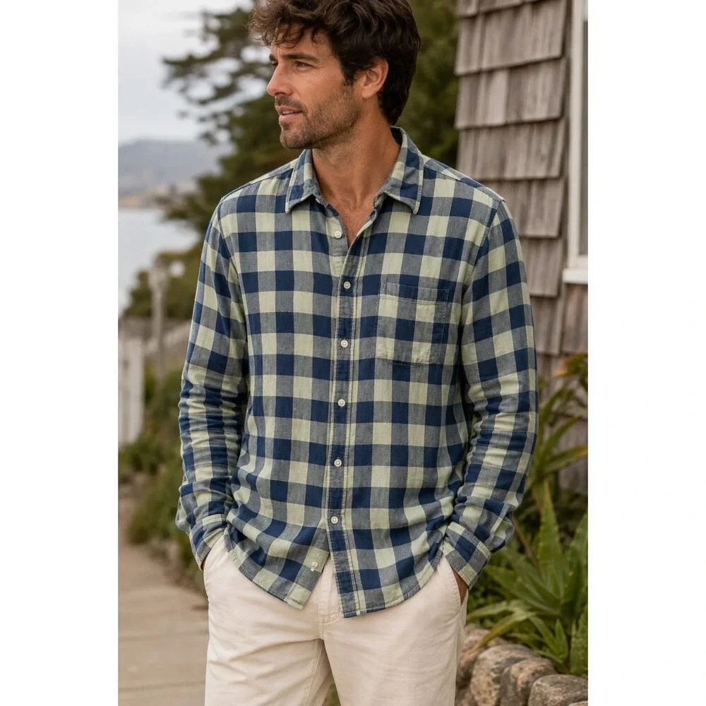 Marine Layer Waterview Double Cloth Button-Down Shirt Size Large Excellent Condi